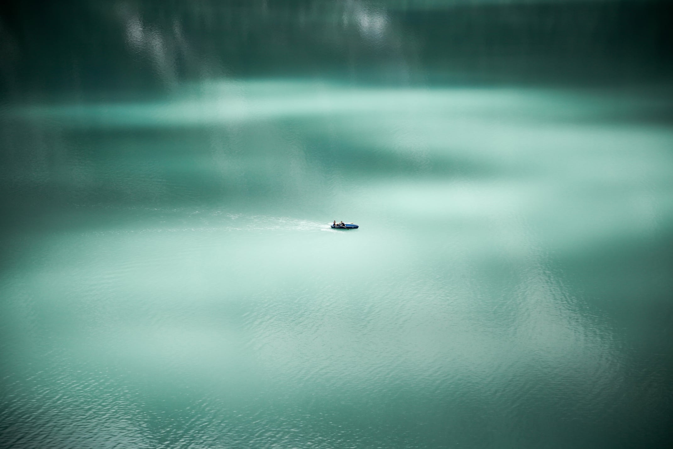 Small boat on a lake.